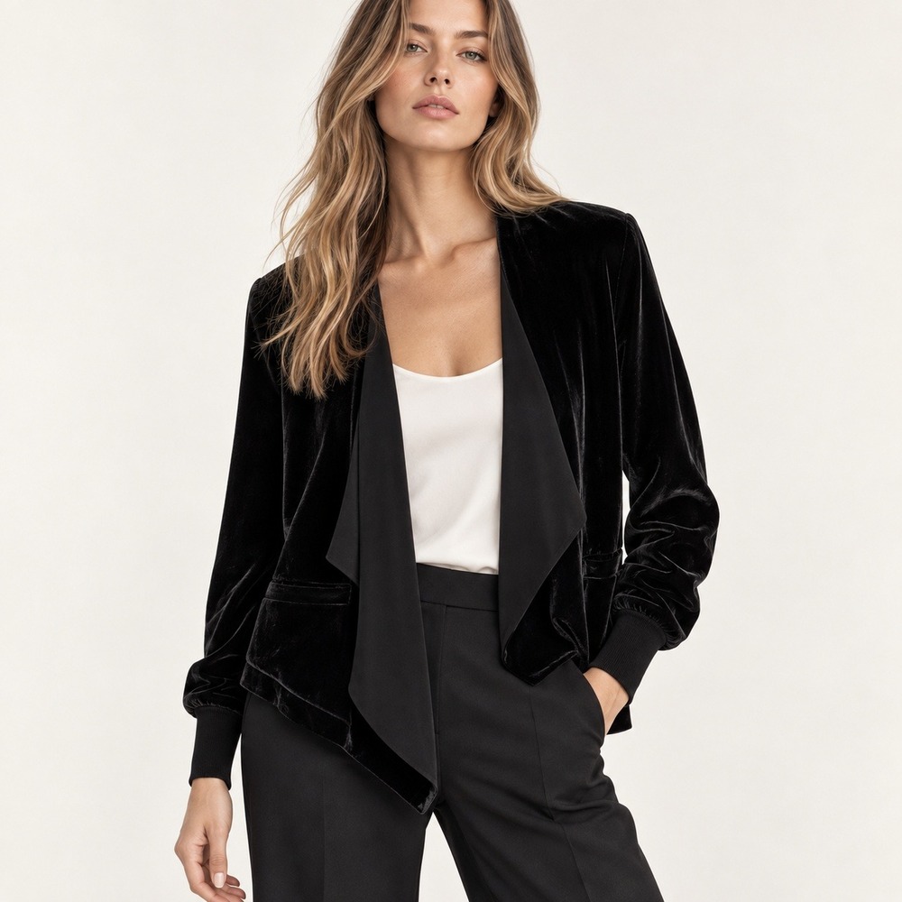 GO SILK Women's M Velvet Black Jacket Silk Blend Long Sleeves Regent Holidays